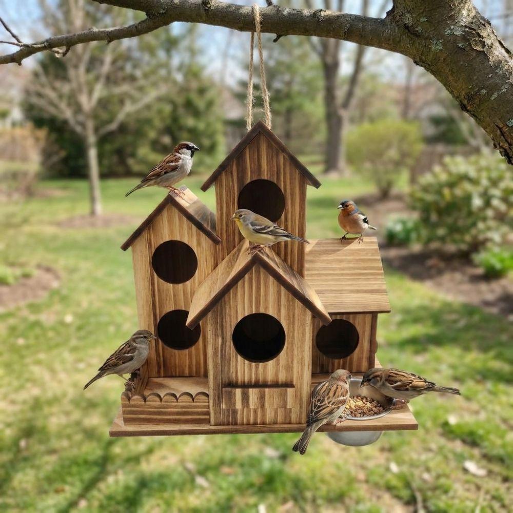 Weather Resistant Wooden Bird House Feeder Rustic Style Bird Breeding Box Backyard