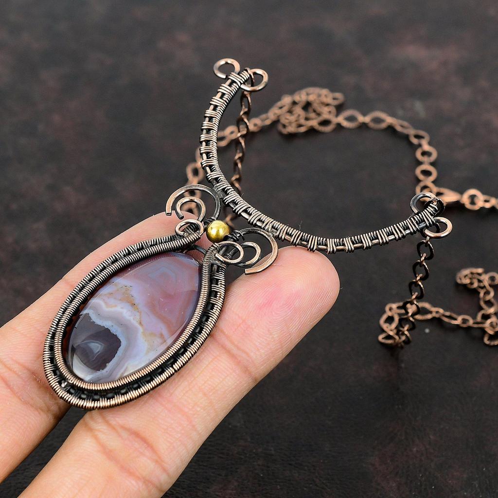 Crazy Lace Agate Necklace Copper Wire Wrapped Necklace Adjustable Necklace Wire Wrap Gemstone Jewelry Handmade Boho Necklace Copper Jewelry