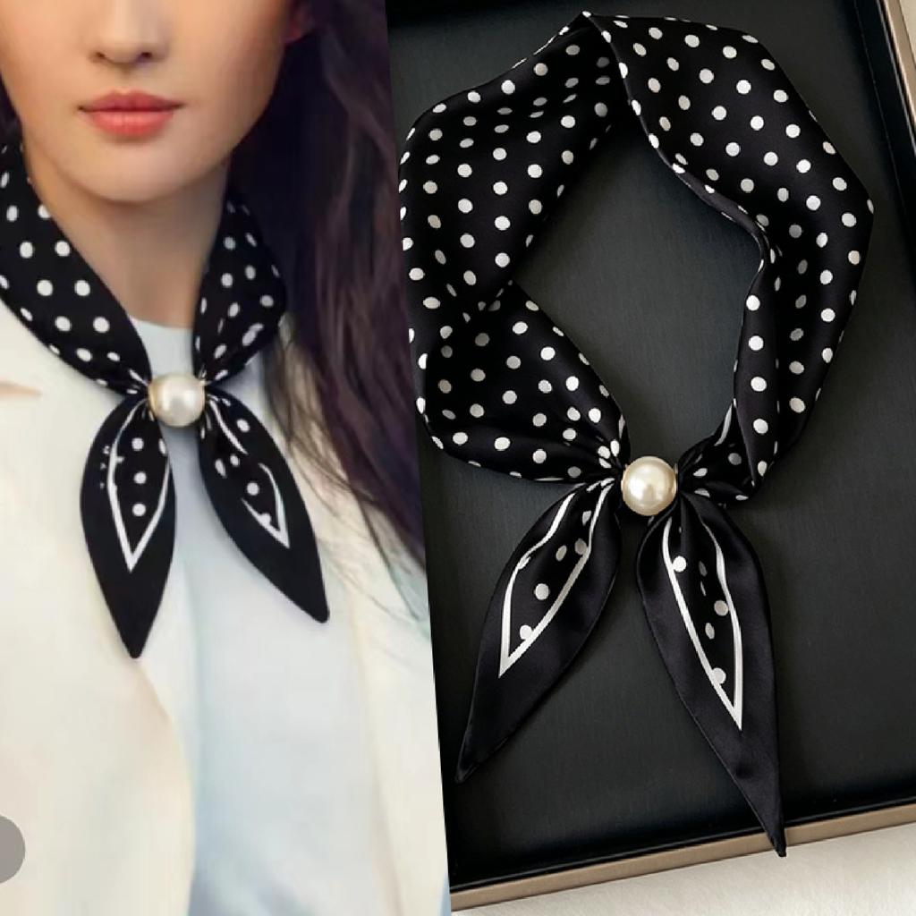 New lazy silk scarf versatile big bead magnetic buckle temperament fashionable foreign style spring and autumn summer women's necklace small silk scar