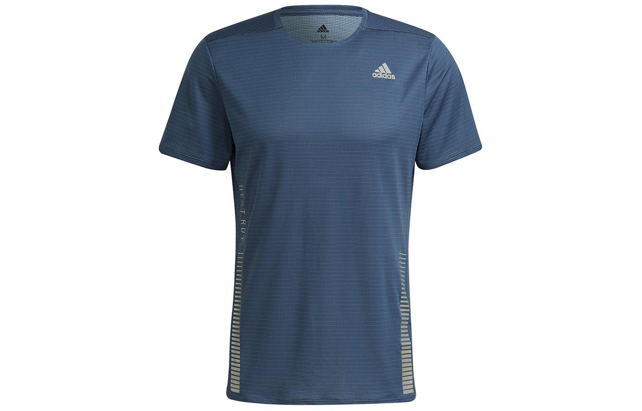 Adidas Running T Shirts Men s Tech Blue Crew Neck Moderate Straight Fit H32557 XXL