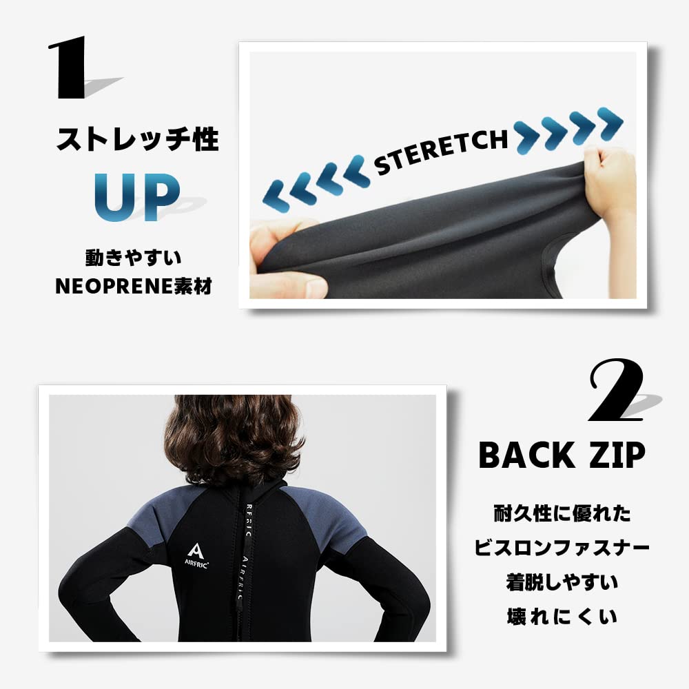 Exclusive Wetsuit for 3mm Full Back UV Surfing G20WK01 Long [UMIZAR] [Amazon Brand] Children's Wetsuit, Kids, Suit, Zip, Neoprene, Sunscreen,