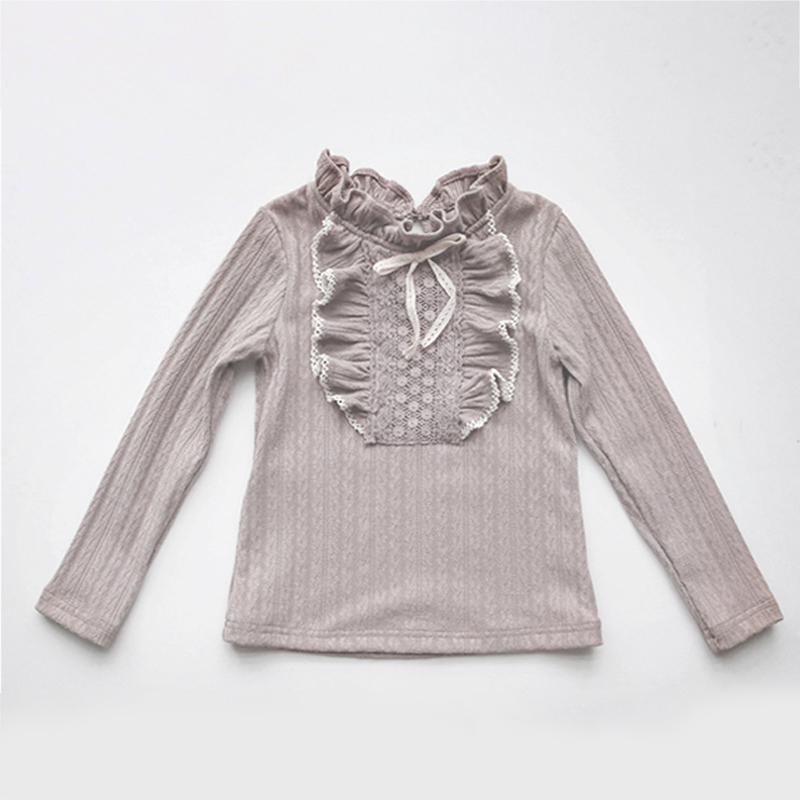 

Кружевная рубашка с рюшами и воротником для девочек, детская одежда, осенняя детская хлопковая блузка с длинными рукавами для девочек, футболка 6t фиолетовый