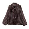 Elegant Women Korean Style Polka Dot Shirt Long Sleeve Bow Tie Collar Blouse Spring Autumn Loose Tops Fashion Sweet Simple Clothing