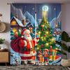 2PCS- Christmas Santa Claus Christmas tree pattern printed curtains   Christmas decorations   home decorations   room decorations