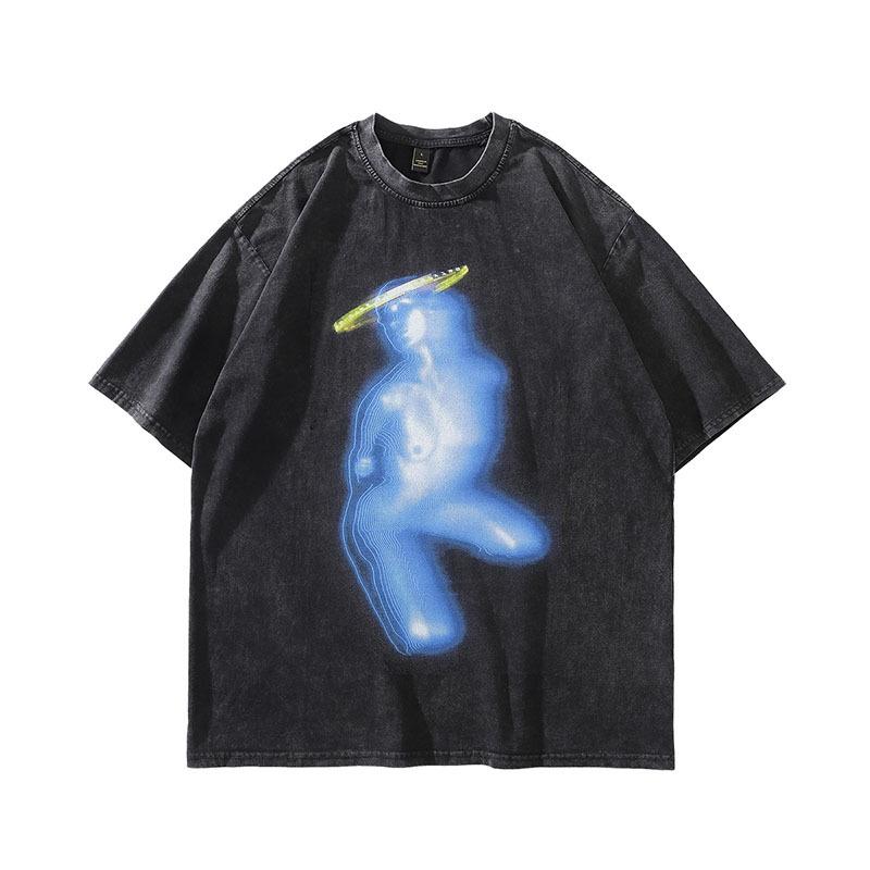 American Street Retro T-Shirt Summer New Japanese Ukiyo-E Painted Tattoo Girl Short Sleeve Men And Women Loose Tide