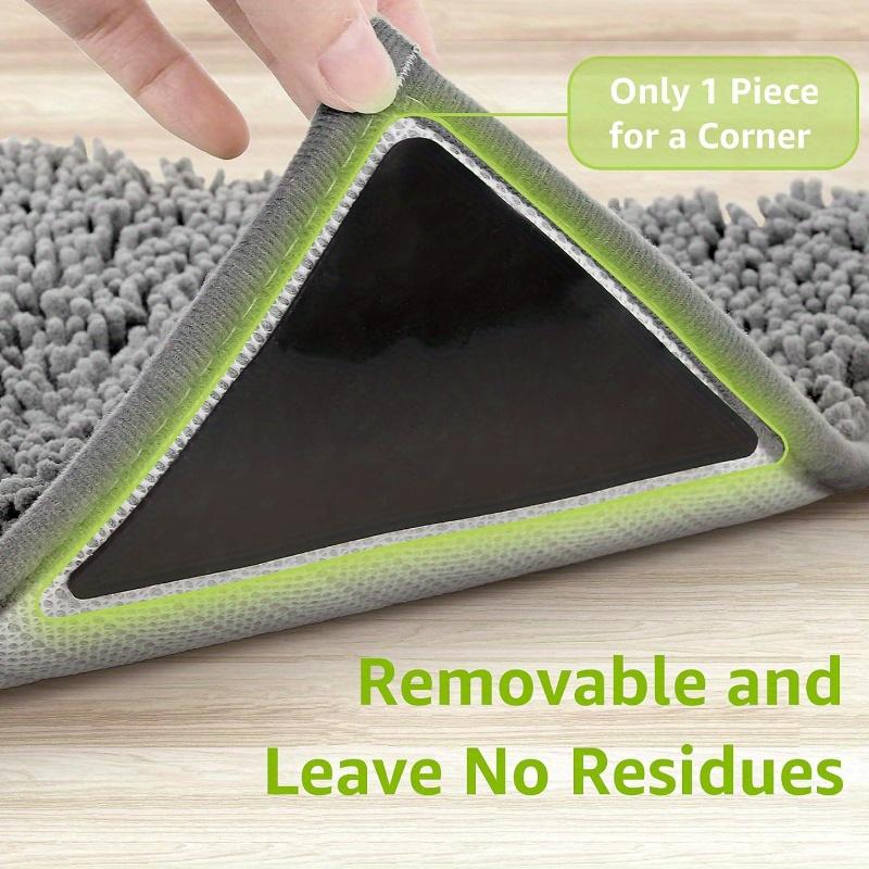1/4/8/16 Pcs Triangle Rubber Pu Non-slip Mat for Hardwood Floors and Tiles, Reusable and Washable Tape for Area Carpets, Keeping Corners Flat (black)