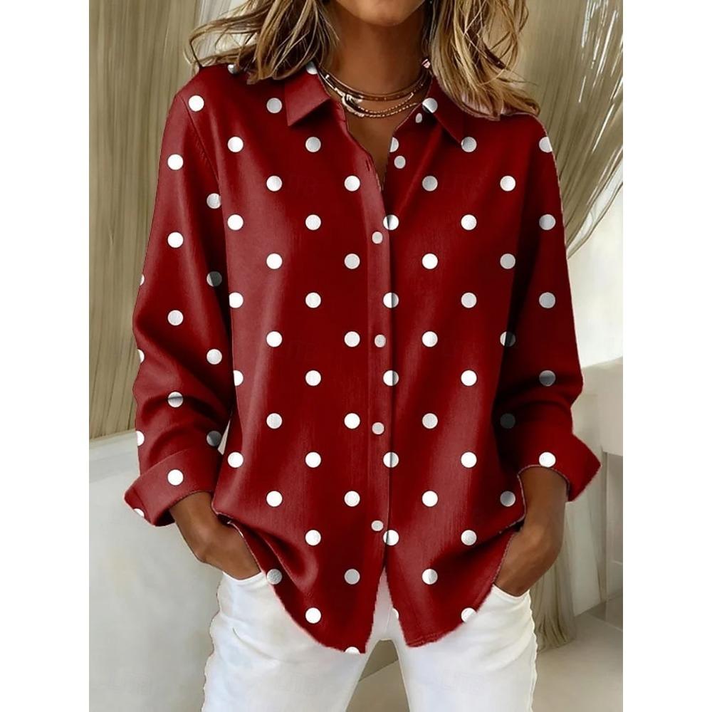 Christmas Women's Shirt Blouse Graphic Plaid Polka Dot Vintage Stylish Long Sleeve Shirt Collar Regular Tops Fall Winter