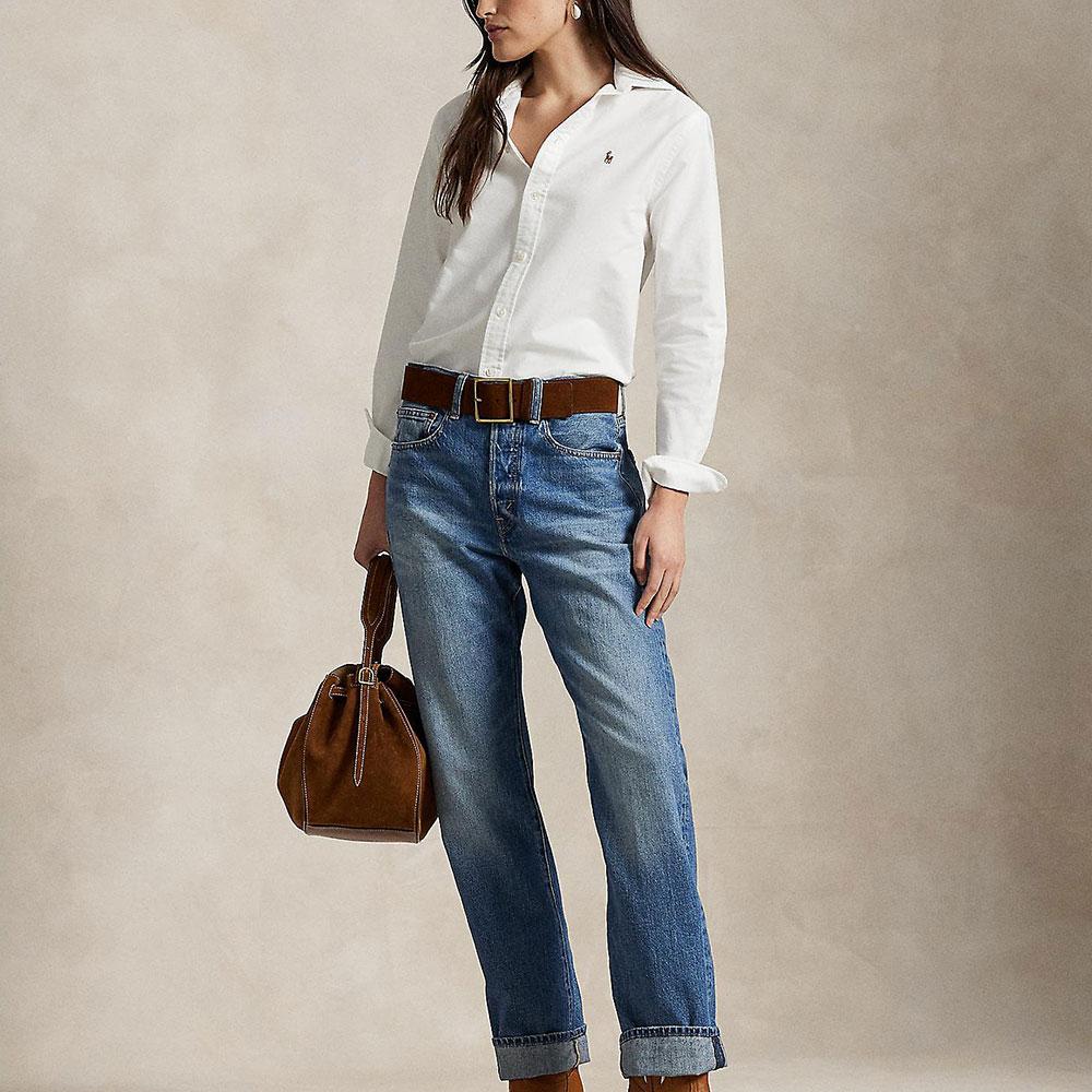Polo Ralph Lauren Solid Color Brand Logo Long Sleeve Shirt Women Shirts White WMPOSHTNDO20755-100