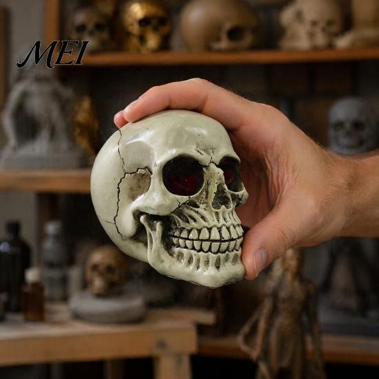Halloween Party Zubehör Harz Totenkopf Figur, Realistisches Menschliches Kopfmodell, Gruselige Feiertagsgeschenk für Horrorfans Statue Innen Kamin Küche Gotisch