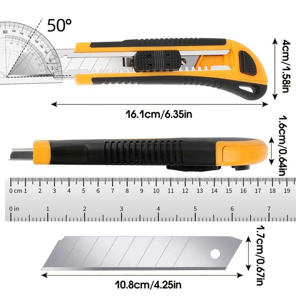 1 PC Utility Knife Box Cutter Retractable, Blade Storage Design, Extra 2 PCS Snap Off Blades Included, Quick-Change Blades Boxcu