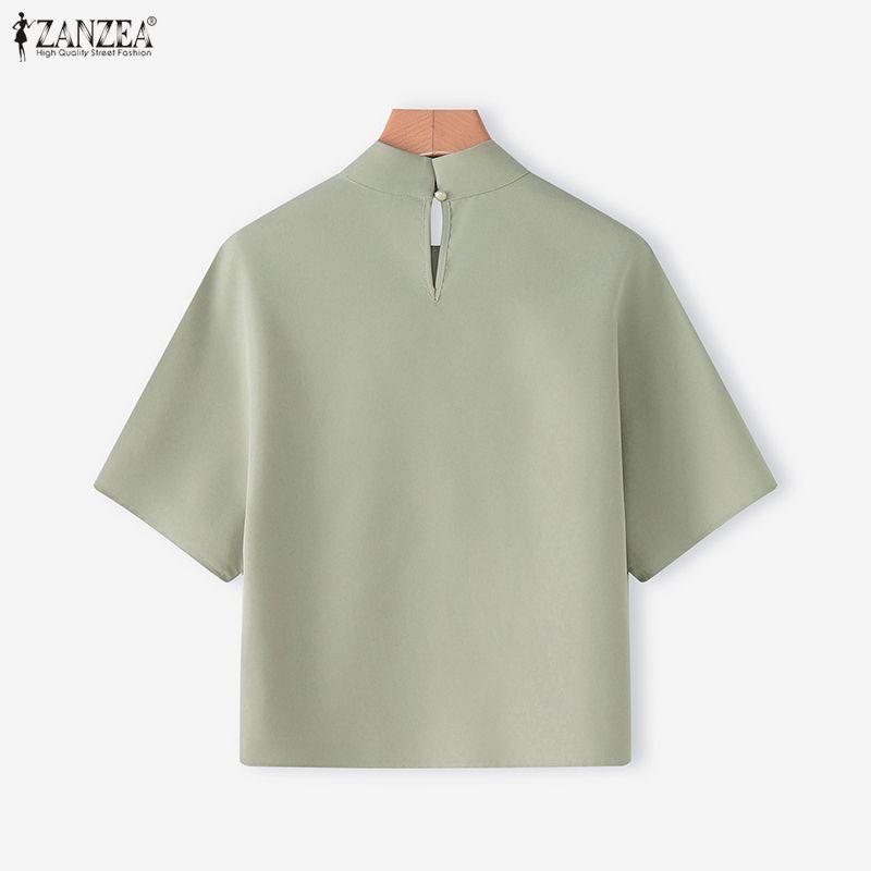 ZANZEA Women Casual Turtleneck Summer Loose Half Sleeve Blouse