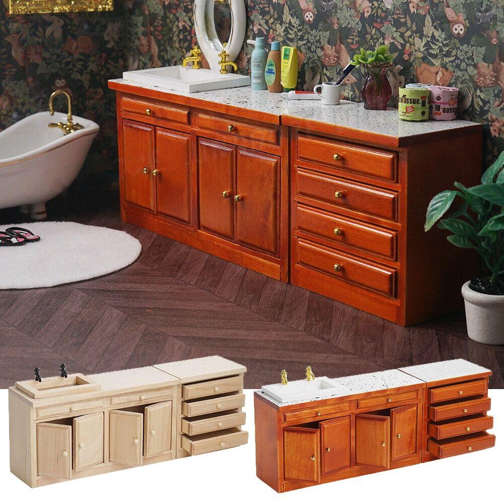 

1:12 Scale Dollhouse Miniature Cupboard Wood Mini Drawer Cabinet Doll House B