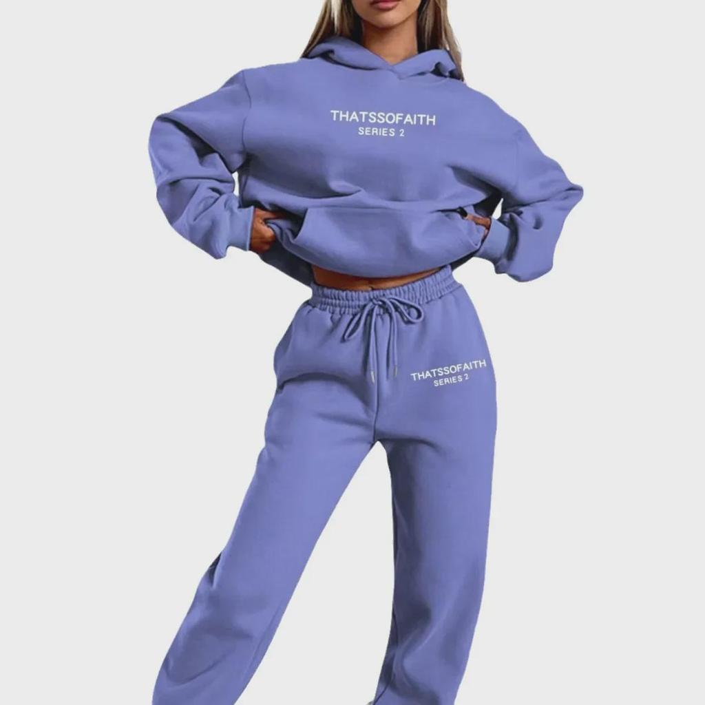 European-American Women's Fashion Letter Print Hoodie & Fleece Jogger Set