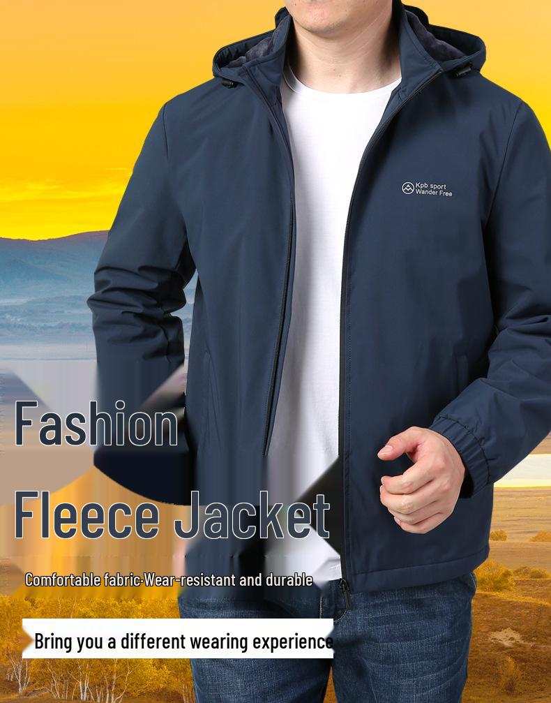 Men's Fleece-Lined Casual Windbreaker - Thick, Quick-Drying Cotton-Padded Jacket for Autumn and Winter