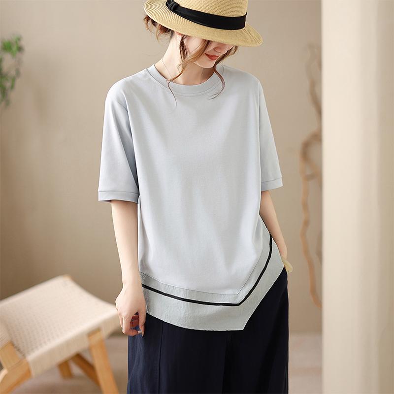 DIMANAF 2026 New Plus Size Summer Women T-Shirts Casual Lady Tops Tunic Shirt Oversize Loose Tees Cotton Solid