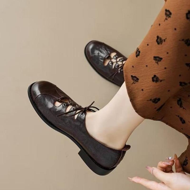 Fashion 2025 New Spring/Autumn Women Pumps Square Toe Chunky Heel Shoes Leather Shoes for Women Cross-tied Mary Janes Lace-up Shoes