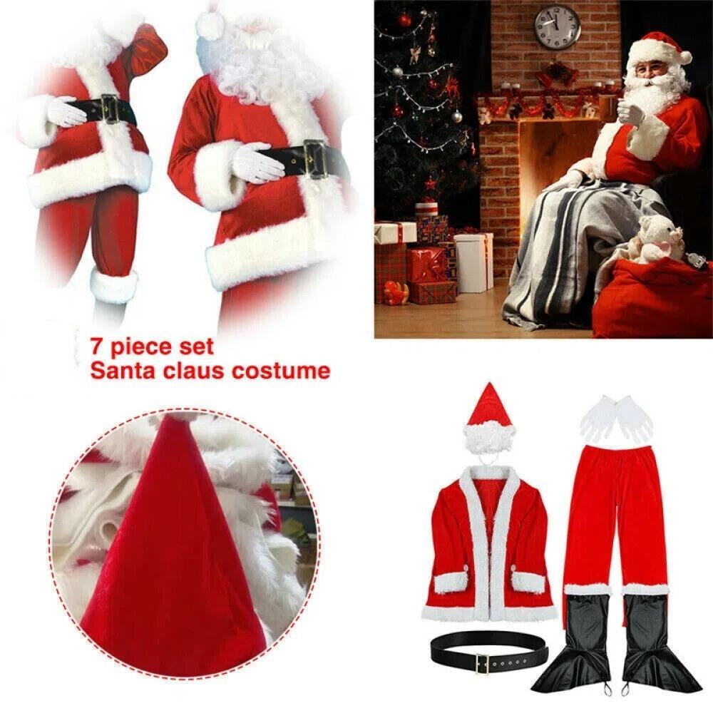 5/6/7pcs Classic Christmas Costume Set Red Cosplay Clothes New Santa Claus Costume  Women Men