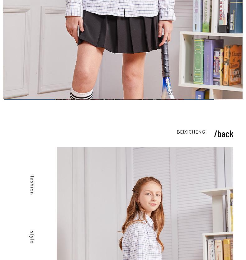 Kostkovaná košile s dlouhým rukávem do školy pro chlapce a dívky - Školní uniforma pro žáky základních škol ve vysokoškolském stylu