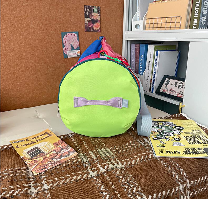 Dopamine Color Block Travel Bag - Unisex, Nylon, Foldable, Large Capacity, Handheld, Shoulder/Crossbody, Fitness Luggage