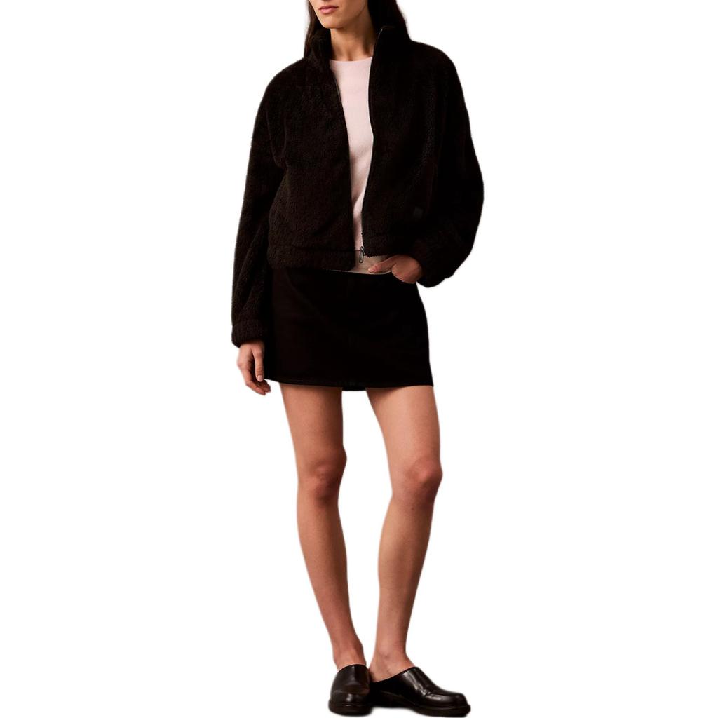 Calvin Klein Casual Soft Solid Color Loose Stand Collar Long Sleeve Jacket Women jackets Black 47A206G-002