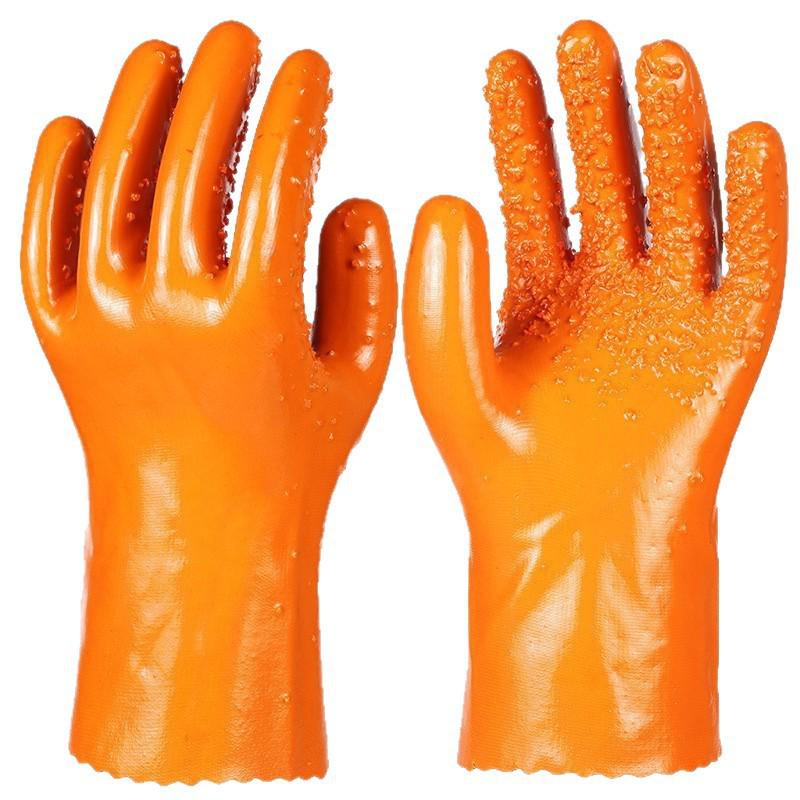 Industrial Acid & Alkali Resistant Blue PVC Gloves - Oil-Proof, Slip & Wear-Resistant, Thick Dip-Coated.
