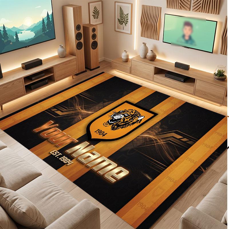 Hull FC Personalized Crystal Velvet Carpet, Customized Name Text Soft Anti‑Slip Rug for Living Room Bedroom