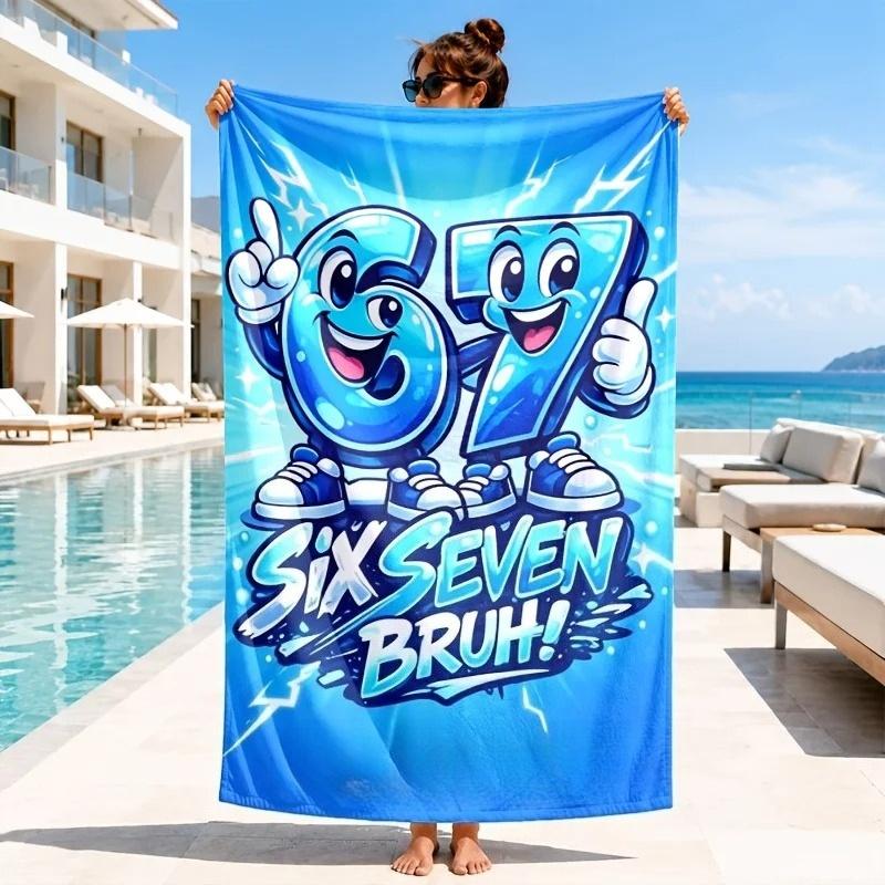 Cartoon Six Seven Number Character Print Beach Towel Microfiber Quick Dry Boys Sports Pool Bath Towel