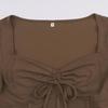 American Street Style Sexy V-Neck Irregular Pleated Long-Sleeve Crop Top