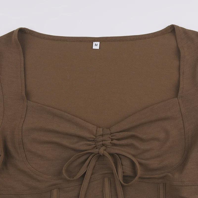 American Street Style Sexy V-Neck Irregular Pleated Long-Sleeve Crop Top