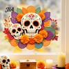 Decorative Holiday Gifts Day of The Dead Window Static Sticker, Flower Skull PVC Sugar Decals Decals, Waterproof Halloween Glass Clings for
