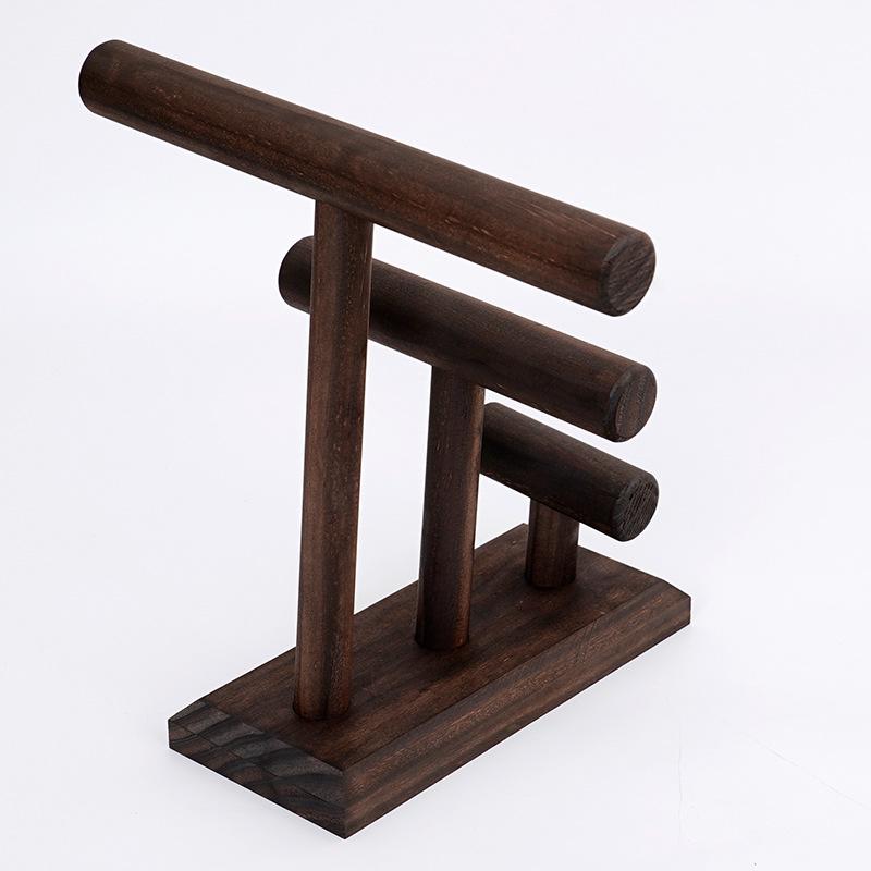 Solid Wood Three-Tier Bracelet Holder and Jewelry Display Stand Black Walnut