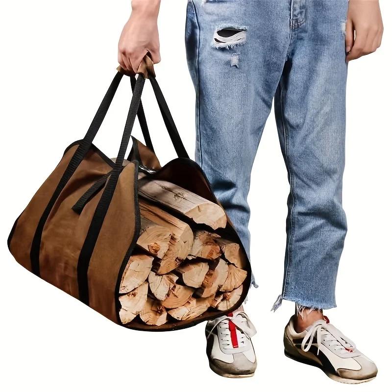 Heavy-Duty Firewood Carrier Bag, Durable Polyester Tote with Sturdy Handles for Camping & Outdoor. Easy Carry & Storage.