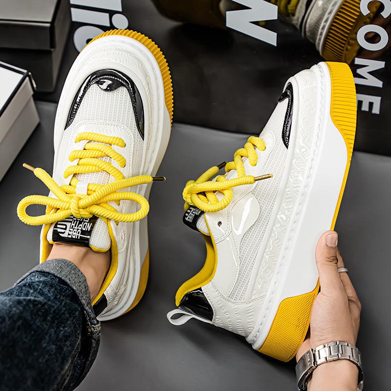 Fashion casual shoes men's 2025 summer new mesh breathable thick baseplate shoes Korean version versatile color matching skateboard shoes