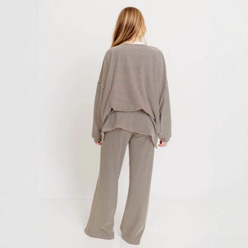 Womens Striped Loungewear Set Long Sleeve Casual Home Pajamas XS-XXXL