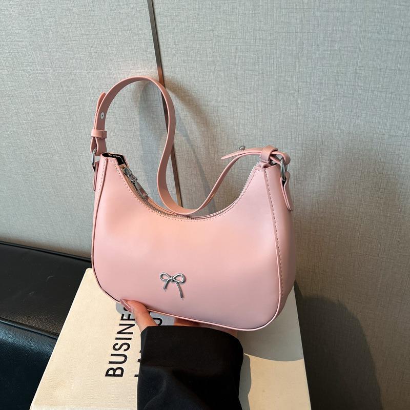 Neue modische einfarbige Tasche Textur lässige Schleife Knödeltasche Einzelne Schulter Achseltasche Mondzahn-Tasche schwarz