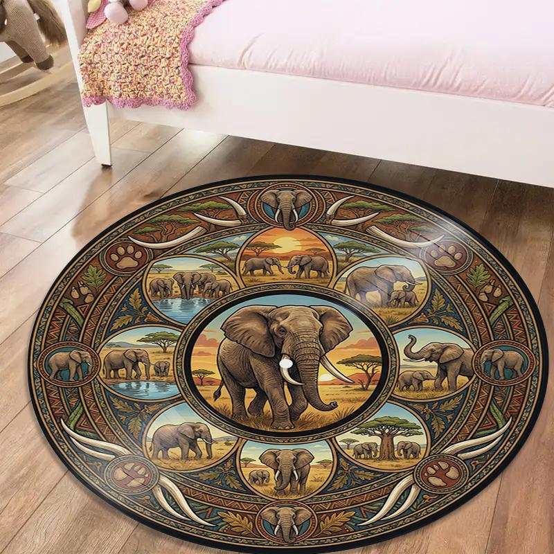 African Tribal Mandala Round Area Rug,Carpet Rug for Living Room Bedroom Sofa Playroom Decor,Non-slip Floor Mat Q0006