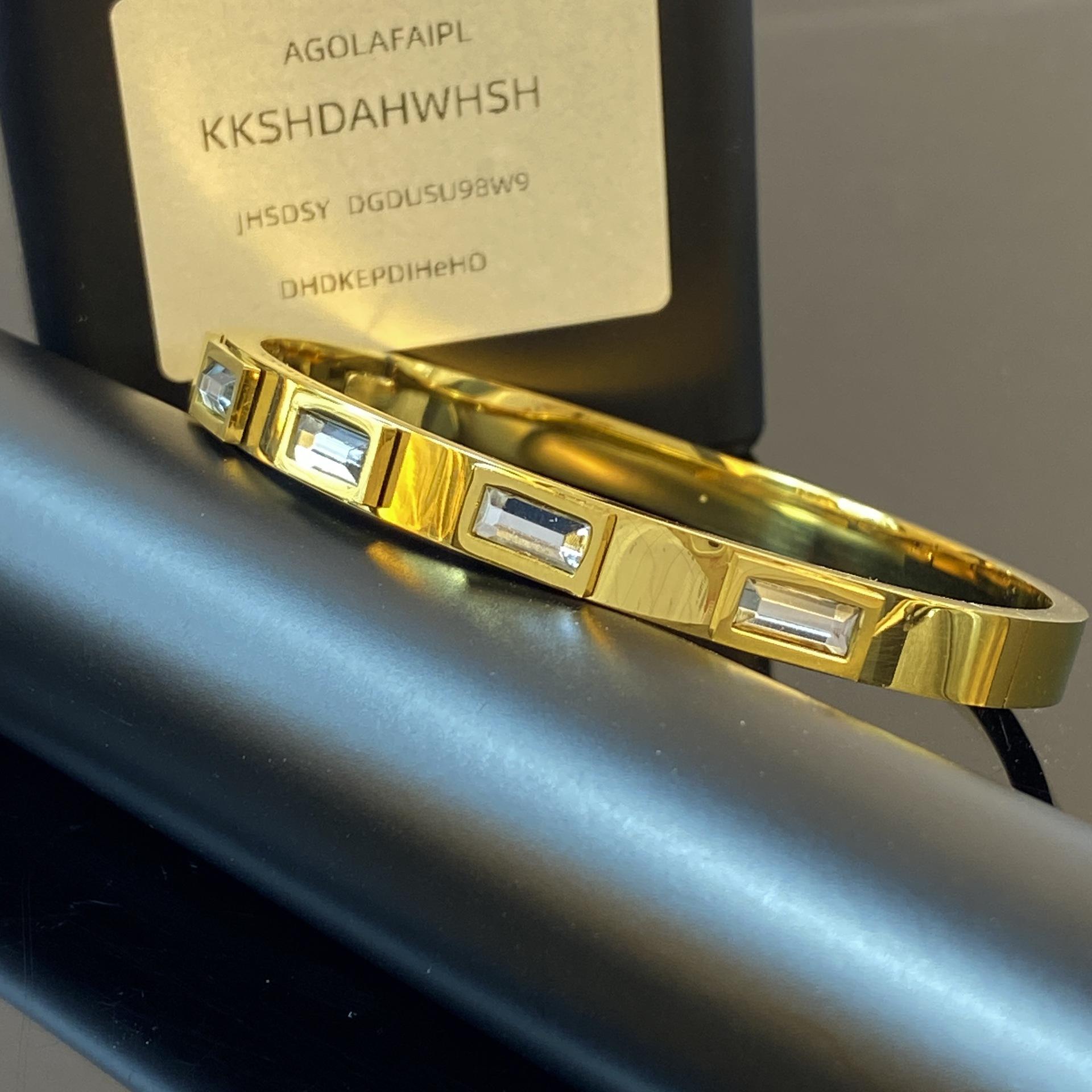 

ZAKOL Браслет из нержавеющей стали с покрытием из 18-каратного золота и кубическим цирконием для женщин, розовый, зеленый, квадратный, водонепроницаемый, модный, цирконий, подарок белый