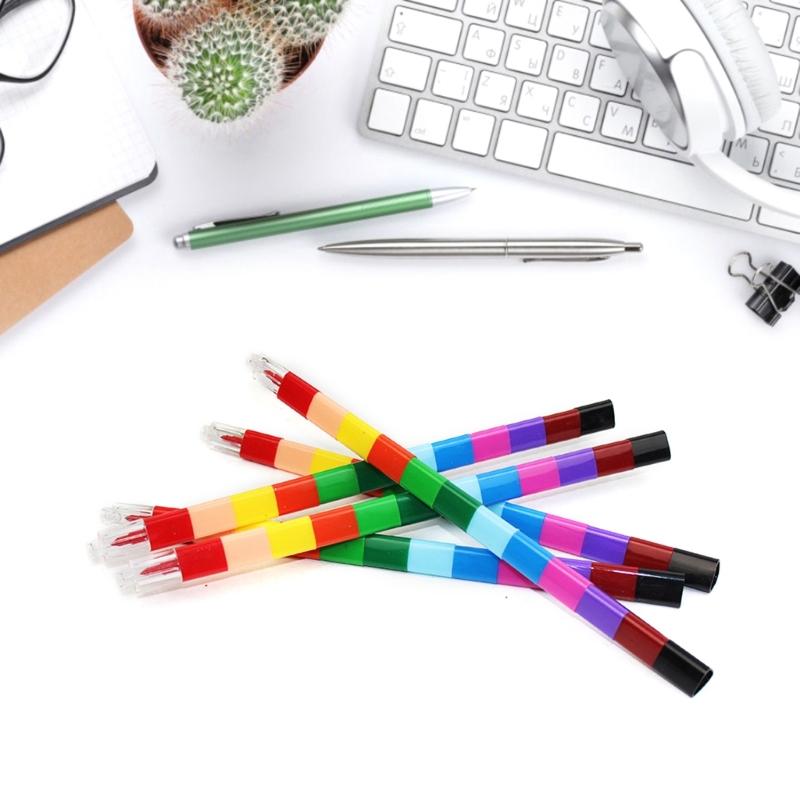 5 Stück Stapel-Buntstifte, Baubare Buntstifte, Stapelbare Malstifte, 12 in 1 Bausteine Mal-Wachsmalstifte