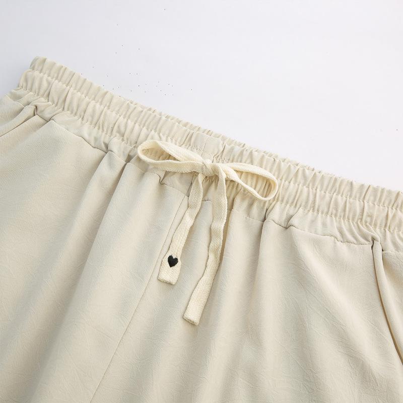 Summer New Hibiscus Silk Women's Cropped Pants with High Waist and Loose Drawstring Made of Silk with Ice Sensation and Pressure Wrinkles