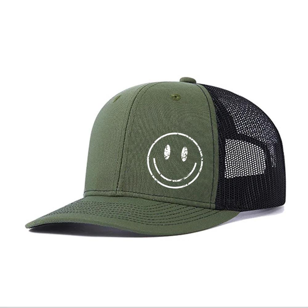 Heat Transfer Smiley Baseball Cap Slightly Curved Richardson Truck Cap Outdoor Breathable Mesh Cap Sun Protection