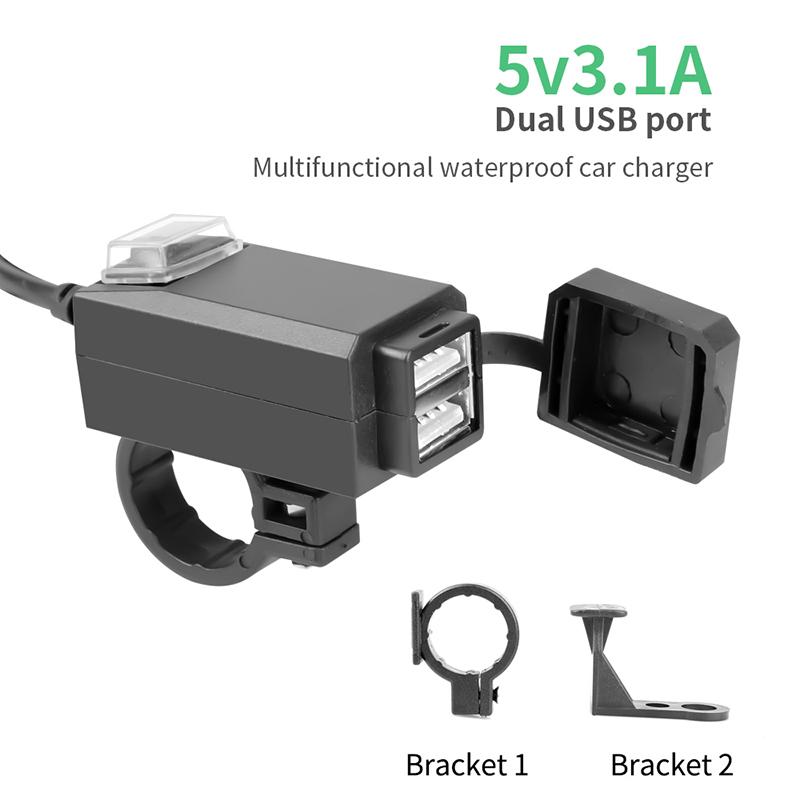 Motorcycle Vehicle-Mounted Charger Waterproof Usb Adapter 12V Phone Dual Usb Port Quick Charge 3.0 With Switch Moto Accessory