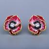 Exquisite Enamel Flower Stud Earrings Women'S Red Rose Gold Earrings Flower Earrings