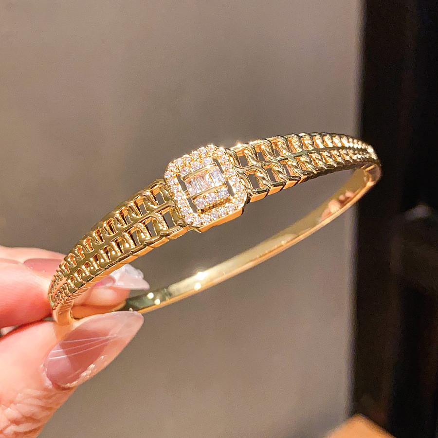 Geometric Square Zircon Bracelet With Gold Plating For Elegant Women
