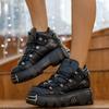 Gothic Punk Style Women's Ankle Boots - Lace-Up, Platform Heel, Round Toe with Metal Accents, Faux Cover