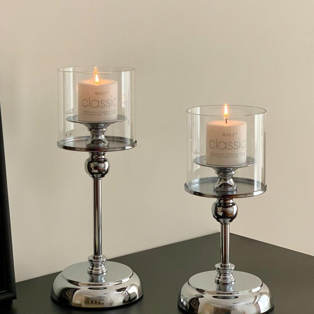 European-Style Retro Candle Holder with Glass Cover - High-Grade New Year Decoration Ornament