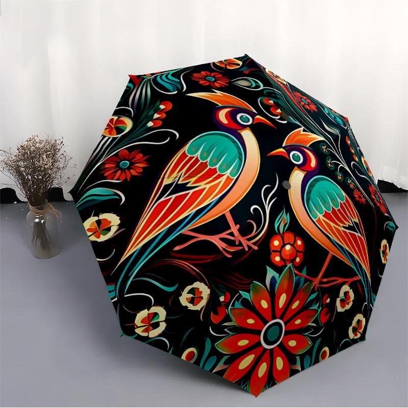 1pc Birds Flowers Automatic Folding Umbrella - Design, Durable Iron Frame for Travel, Outdoor, Beach Fashion Accessory A0920007