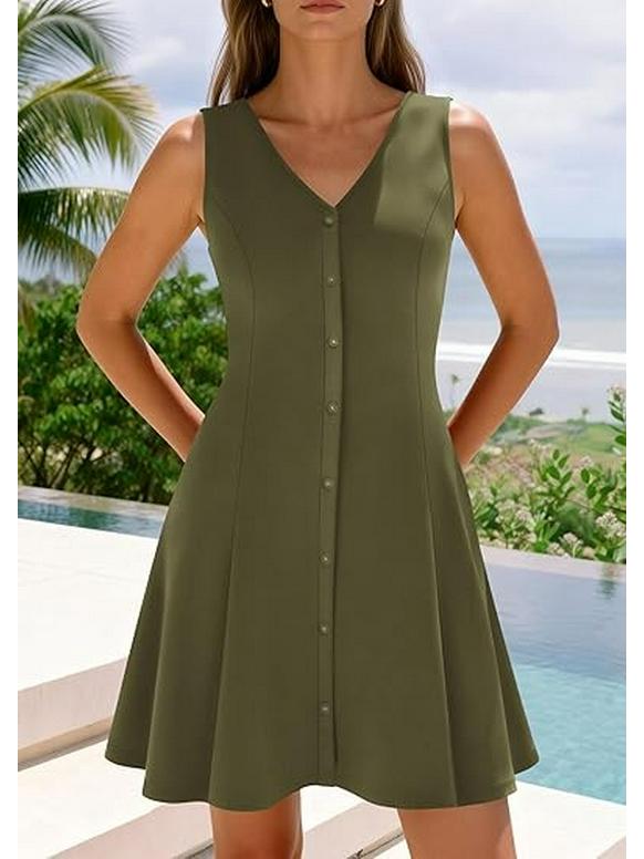 Women's Sleeveless V-neck A-line Summer Beach Dress