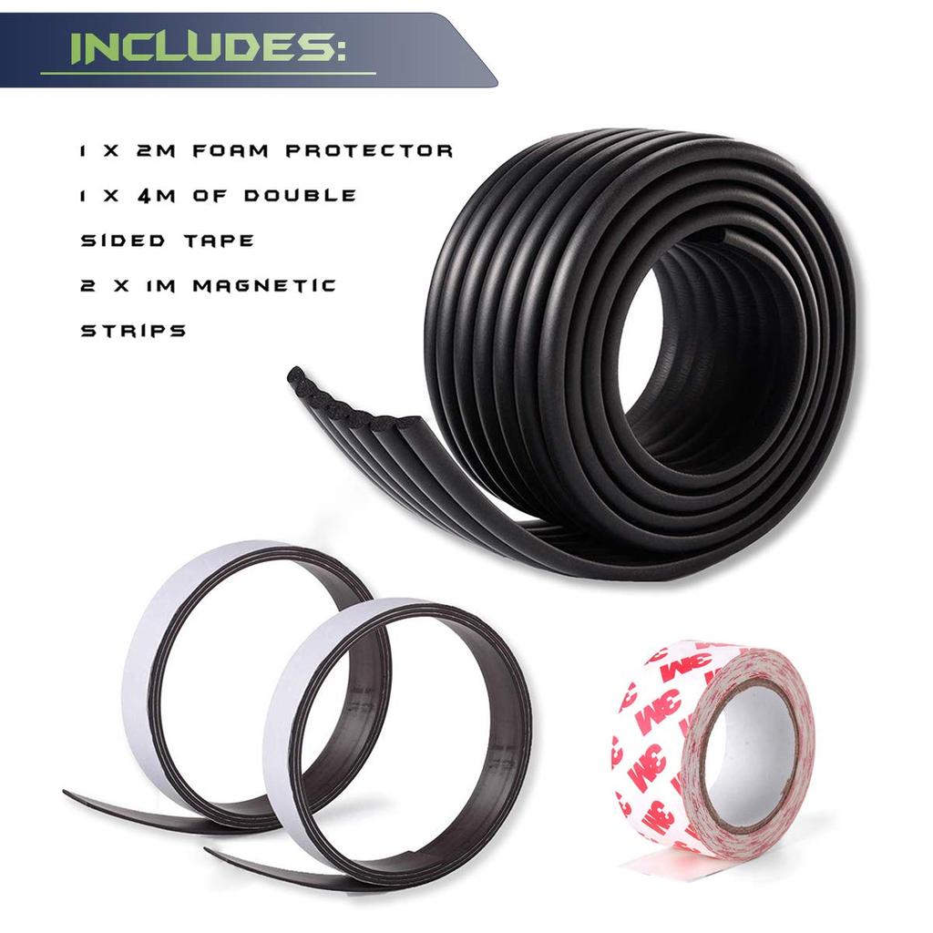 Excellent Global DIY Car Door Dent Removable Magnetic Car Door Guard 2 Black Protector, Strip, Meters, (M-AT007)