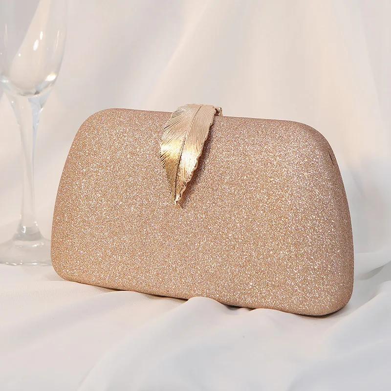 Skóra PU Liść Glamour Eleganckie Damskie Torebki Wieczorowe Luksusowa Kokardka Sequinowa Kopertówka Mini Akrylowe Pudełko Dżety Bal Kolacja Bankiet