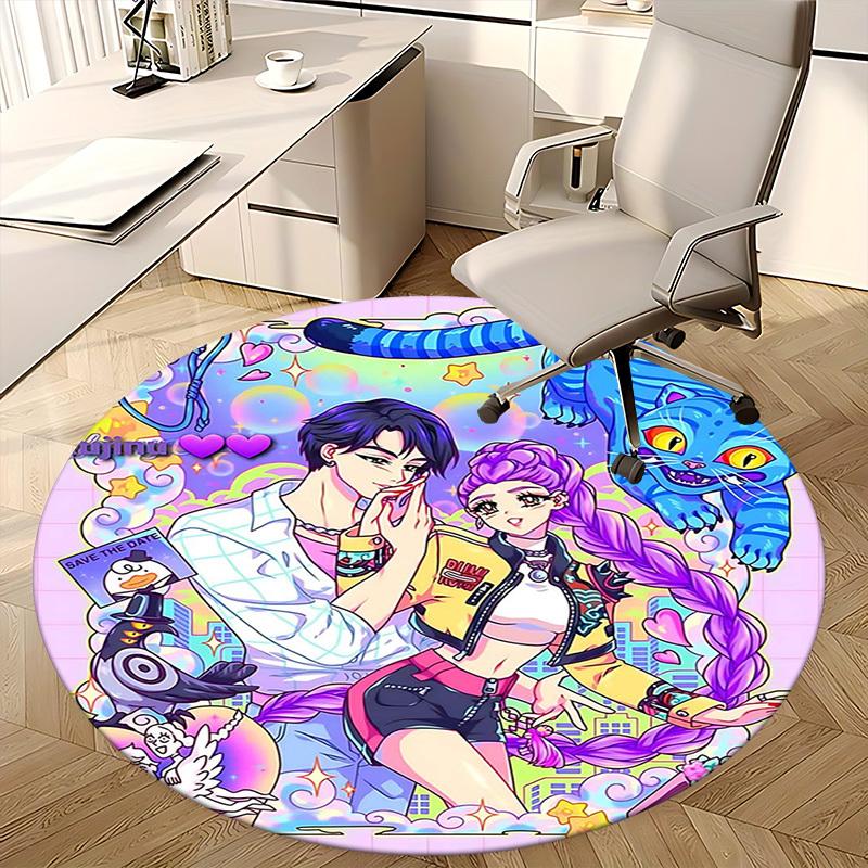 1pc Anime Cartoon Design Round Carpet  Office Chair Mat, NonSlip Rug for Home Decor, Living Room, Bedroom, Game Room